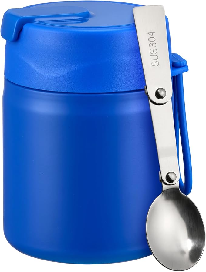 17oz Soup Thermo for Hot Food Kids Insulated Vacuum Food Jar with Stainless Steel Spoon Wide Mouth Thermo Leakproof Lunch Food Container Kids Hot Lunch Box (Blue)-CubbioJoy