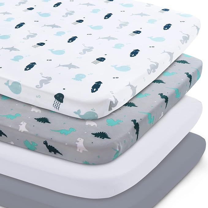 Bassinet Sheet 4 Pack for Baby Boys or Girls, Bassinet Sheets Ultra Soft Universal Fit for Most Rectangle, Oval, Hourglass Bassinet Mattress, Bassinet Sheets, Grey-CubbioJoy