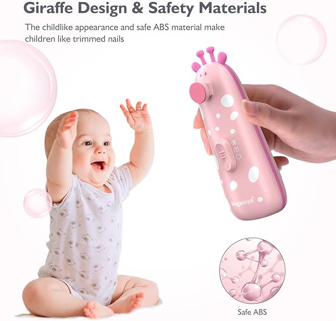 Baby Nail Trimmer Electric Baby Nail File Safe Baby Nail Clippers with Light 10 Grinding Heads Queit Baby Nail Polish Grooming Kit for Newborn Infant Toddler Toes Fingernails Care, Pink-CubbioJoy