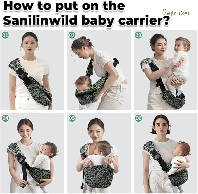 Baby Sling Carrier Adjustable Baby Sling 2025 Upgraded Toddler Sling Comfortable Baby Wrap Carriers Ergonomic-Designed, Travel Friendly Carrying 10-45 Lbs(Green Leopard)-CubbioJoy