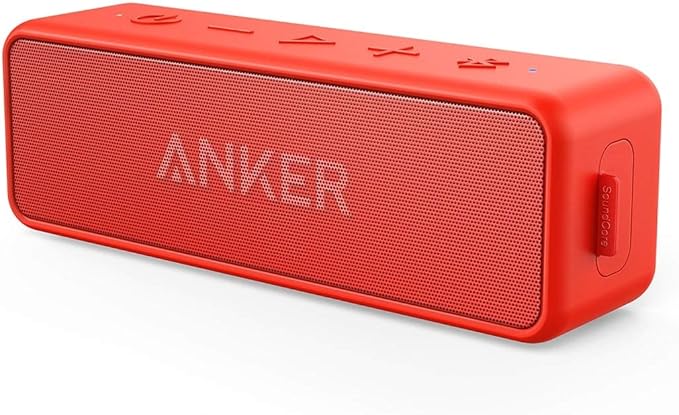 Anker SoundCore 2 Portable Bluetooth Speaker, Wireless, Enhanced Bass, 24-Hour Playtime, 66ft Range, IPX7 Water Resistant, Built-in Mic, Ideal for Travel, Compact and Easy to Use - Red-CubbioJoy