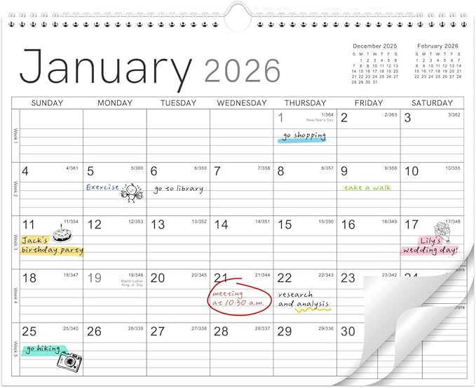 2026 Wall Calendar - 2026 Calendar from Jan. 2026 - Dec. 2026, 14.6" x 11.4", 12 Months Wall Calendar 2026, Thick Paper, Twin-Wire Binding, Simple Design-CubbioJoy