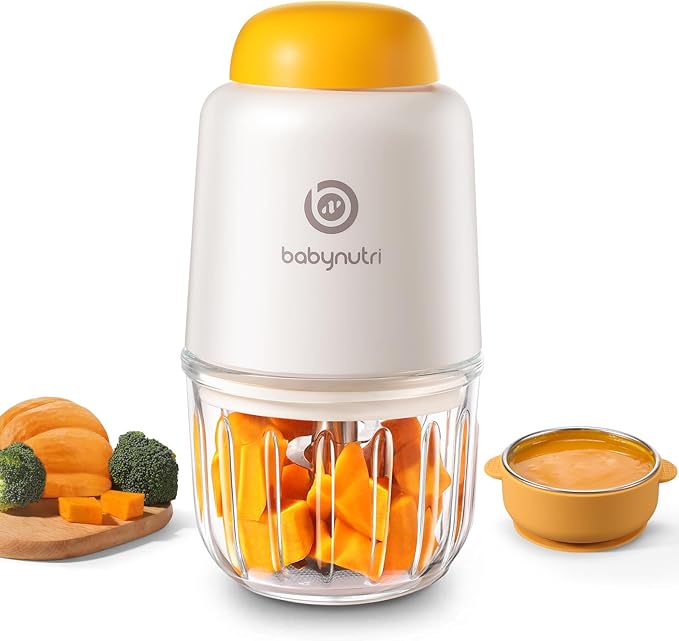 Baby Food Processor – Puree Blender with Glass Bowl, Stainless Steel Blades, BPA-Free, One-Touch Control, Easy to Clean, Quiet Operation, Ideal for New Parents, 10oz-CubbioJoy