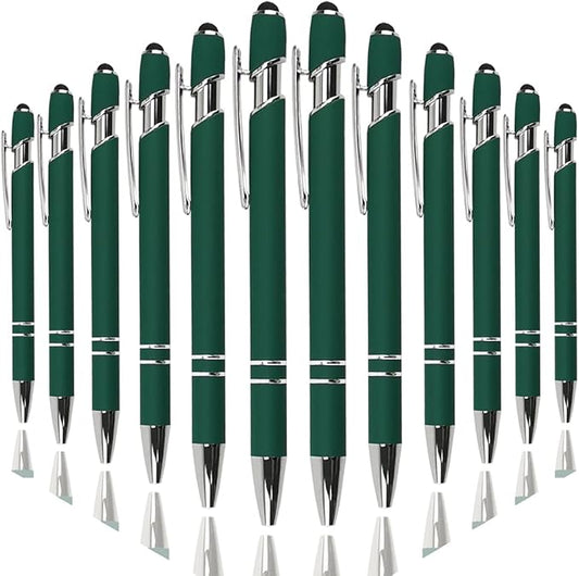 Ballpoint Pen with Stylus Tip, Soft Touch Click Metal Pen, 1.0mm Medium Point, Black Ink, 12 Count(Dark Green)-CubbioJoy
