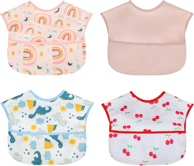 Baby bibs Waterproof Toddler bib - Feeding bib with Pocket for Infant Boy Girl Washable 6-36M-CubbioJoy