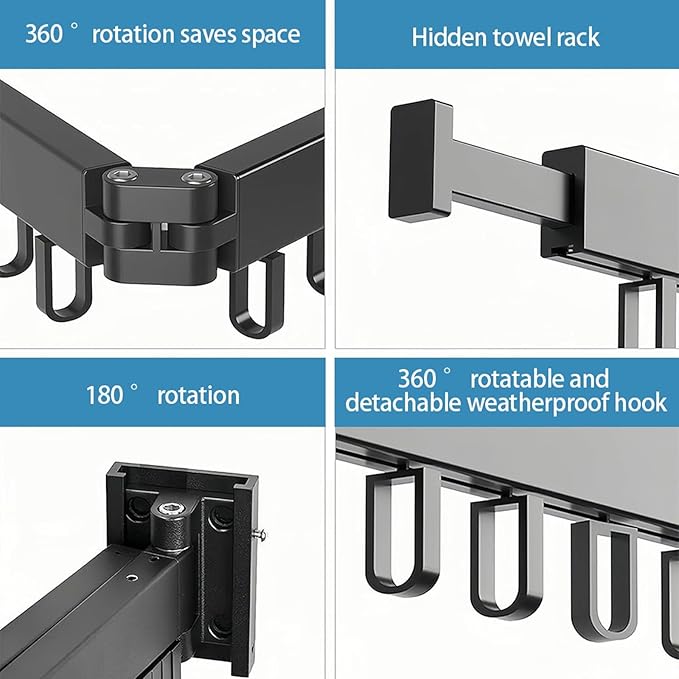 Clothes Drying Rack Wall Mounted,Space Saving Wall Drying Rack,Retractable Collapsible Tri-Fold,for Bathroom,Balcony,Outdoor lndoor with Laundry,Black-CubbioJoy