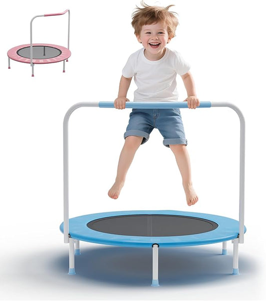 36" Mini Trampoline for Toddlers Ages 1–6 – Foldable Indoor/Outdoor Kids Rebounder with Foam Handle & Safety Padded Cover-CubbioJoy