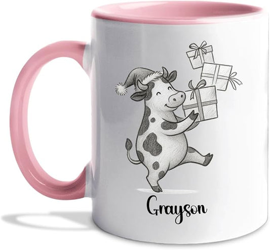 Cow Ceramic Cup 11 15Oz, Personalized Cow Coffee Mug Gift For Christmas, Unique Animal White Accent Coffee Cup, Custom Cows Lover Coffee Mug With Name, Unique Cows Teacup Gift For Kid Child Birthday-CubbioJoy