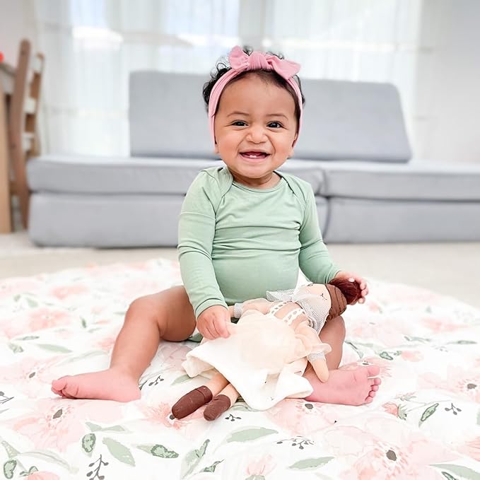 Crane Baby Padded Floor Mat, Pink Floral Nursery Decor, Activity Mat, 40" x 40", Baby Tummy Time, Baby Girl Nursery Essentials-CubbioJoy