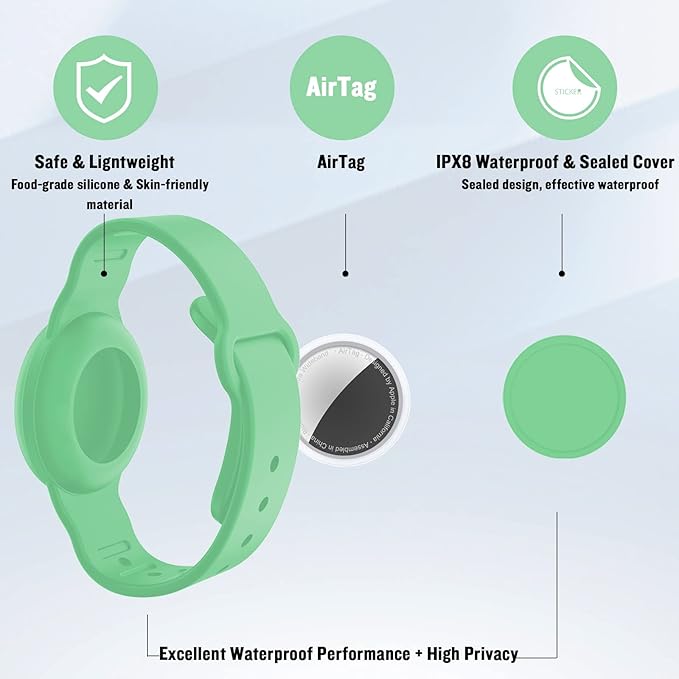 2 Pack Waterproof AirTag Bracelet for Kids, Hidden Silicone Wristband for AirTag, GPS Tracker Case for Air Tag Holder Strap Band for Child Toddler,Secure Anti-Loss Protection(Blue Matcha)-CubbioJoy