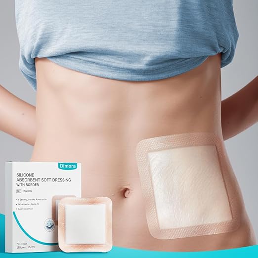 Dimora Silicone Super Absorbent Wound Dressings - Gentle Adhesive Bandages with Ultrasorb Polymer,Heavy Exudate Wound Care Pads 6"X 6" 10 Packs-CubbioJoy