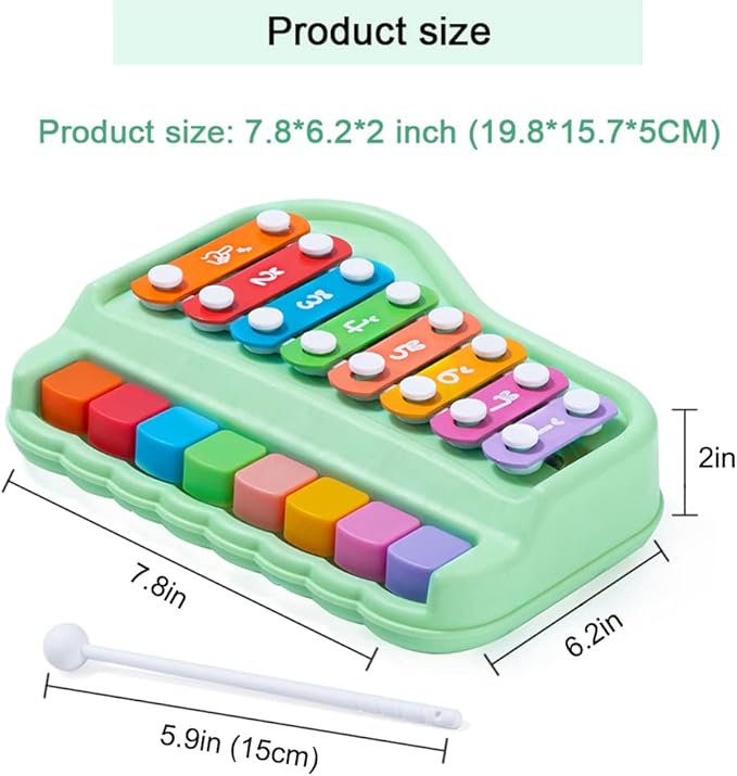 2 in 1 Baby Piano Xylophone for Toddlers 1-3 Years Old, 8 Multicolored Key Keyboard Baby Xylophone Piano, Preschool Educational Musical Learning Instruments Toy for Baby Kids Girls Boys-CubbioJoy