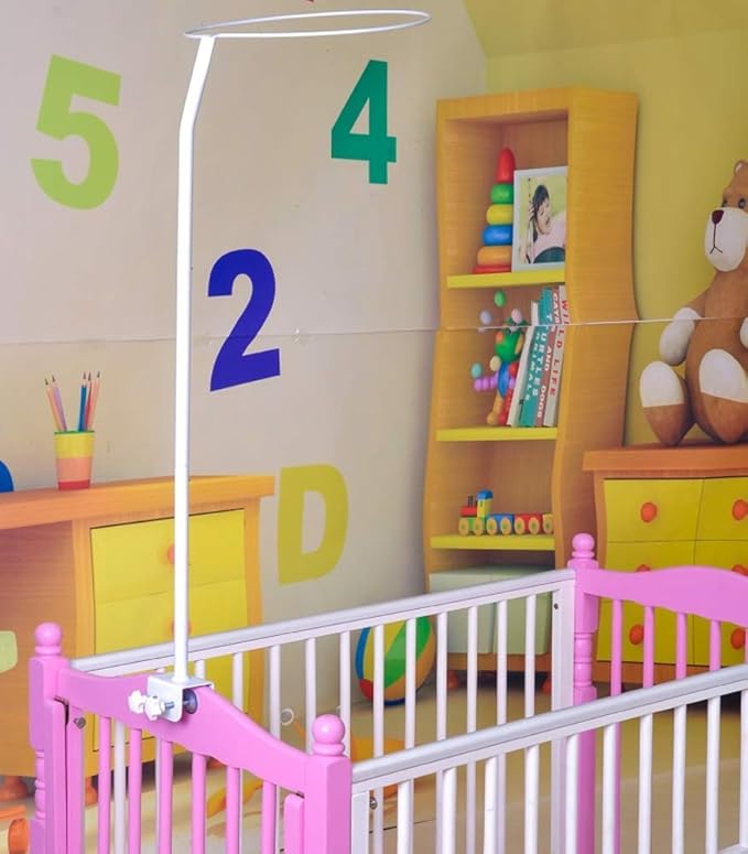 CdyBox Crib Canopy Holder Universal Metal Adjustable Clip-On Stand Bracket for Crib Cot Bed Mosquito Net(White, Stand only)-CubbioJoy