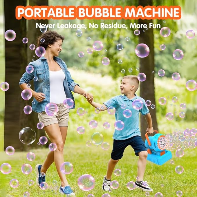 Automatic Bubble Machine 10 Holes Bubble Blower 20000+ Big Bubbles Per Minute Bubbles for Kids Portable Bubble Maker Operated by USB or Batteries for Outdoor Birthday Gifts Wedding Easter Party Favor-CubbioJoy