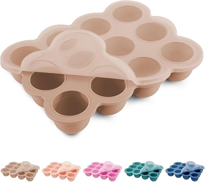 Baby Food Storage 12 x 1.5OZ Silicone Freezer Tray with Lid, Food Grade Silicone Containers for Purees & Vegetables Light Brown-CubbioJoy