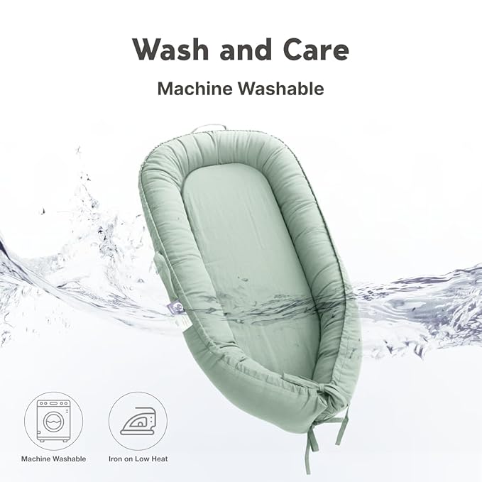 Infant Lounger, Baby Nest Cover for Baby Girls & Boys, Newborn Essentials for Baby 0-18 Months, 100% Cotton Breathable (Spring Green)-CubbioJoy