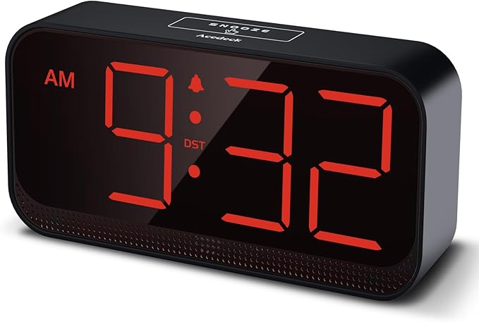 Battery Operated Digital Clock: Cordless Small Alarm Clock for Bedroom Travel - Large Numbers 4 Dimmers for All Ages Red Digits-CubbioJoy