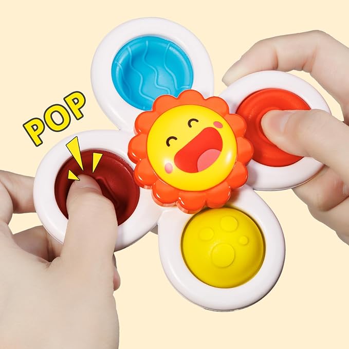 ALASOU 3PCS Pop Suction Cup Spinner Toys for 1 Year Old Boy Girl|Novelty Spinning Tops Toddler Toys Age 1-2|Sensory Baby Bath Toy for Toddlers 1-3|12 18 Months Boy Birthday Gift for Infant-CubbioJoy