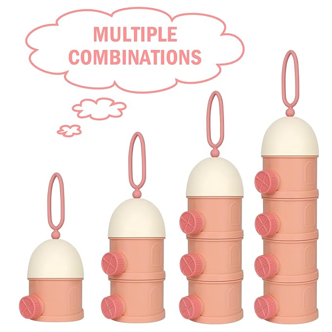 Accmor Formula Dispenser On The Go, 4 Layers Stackable Formula Container to Go, Non-Spill Portable Milk Powder Baby & Kids Snack Container, Pink-CubbioJoy