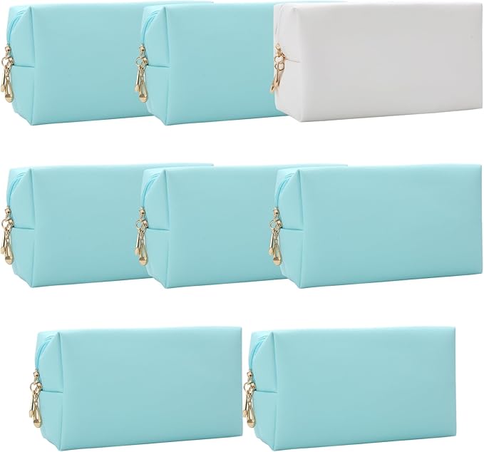 Bridesmaid Proposal Gifts Letter Cosmetic makeup bag bulk for Wedding Party Favors Bachelorette party decorations Toiletry Organizer Bag Makeup Case Gift (8, White&Blue)-CubbioJoy