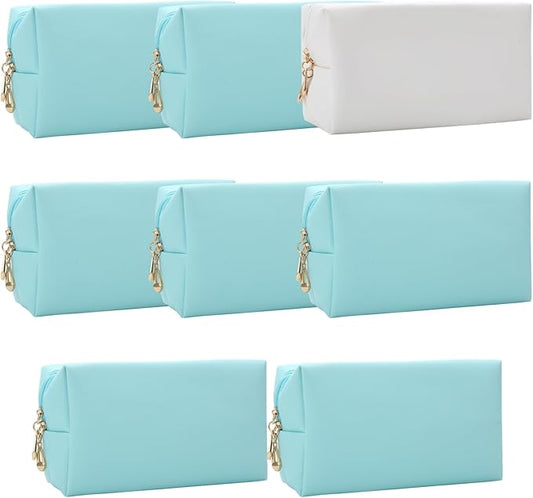 Bridesmaid Proposal Gifts Letter Cosmetic makeup bag bulk for Wedding Party Favors Bachelorette party decorations Toiletry Organizer Bag Makeup Case Gift (8, White&Blue)-CubbioJoy