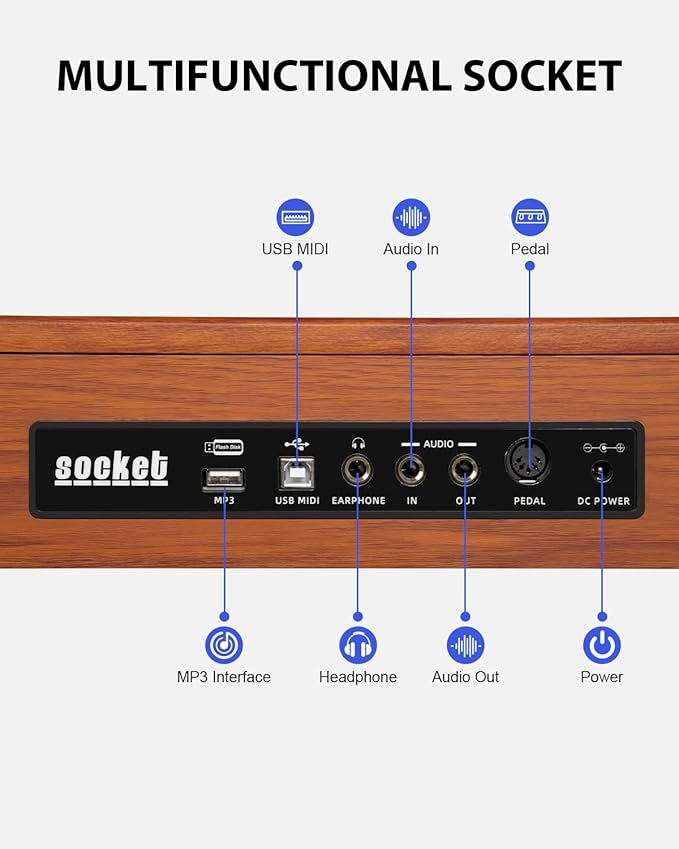 88 Key Digital Piano Keyboard for Beginners - Full Size Semi Weighted Wooden Electric Piano Set with Stand, Triple Pedal, Headphone,Carry Bag - Supports USB-MIDI Connecting (Wood Grain Brown)-CubbioJoy