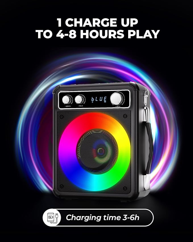 Karaoke Machine, Portable Bluetooth Karaoke Speaker with 2 Wireless Microphones, PA System for Adults Kids with LED Lights, Supports FM/AUX/USB/TF for Home Party-CubbioJoy