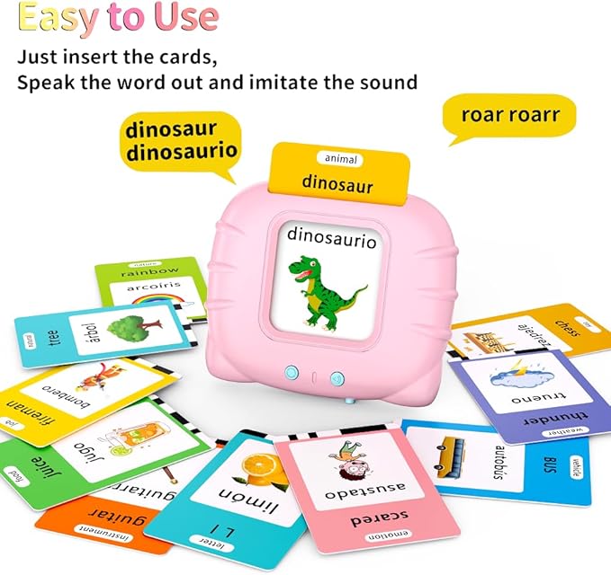Bilingual Educational Toys, Spanish English 520 Sight Words Talking-Flash-Cards, Preschool-Learning-Activities, Montessori-Toys, Toddler Toys for 2 3 4 5 6 Year Old Boys and Girls, Pink-CubbioJoy