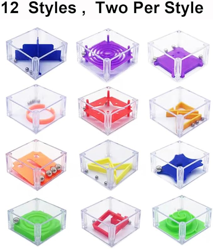 24 Pcs Balance IQ Maze Game，Mini Maze Cube Puzzle Box 3D Brain Maze Toy Puzzles Party Favor Games, Ideal Prizes Gifts for Kids and Adults-CubbioJoy