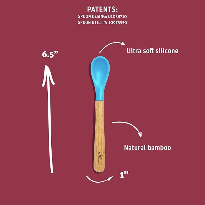 Avanchy Bamboo & Silicone Infant Training Spoons, BPA Free - Soft Tip, Easy on Gums, First Stage Feeding Utensils for Baby-Led Weaning, Self-Feeding, Magenta-CubbioJoy