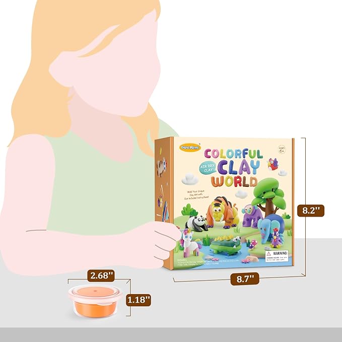 Drama Planet Air Dry Clay Kit for Kids - Comes with Instructional Guide Featuring 4 Scenes & 26 Projects Tutorials, 18 Cans of Modeling Clay, Includes Display Stand, Gift for Girls and Boys-CubbioJoy