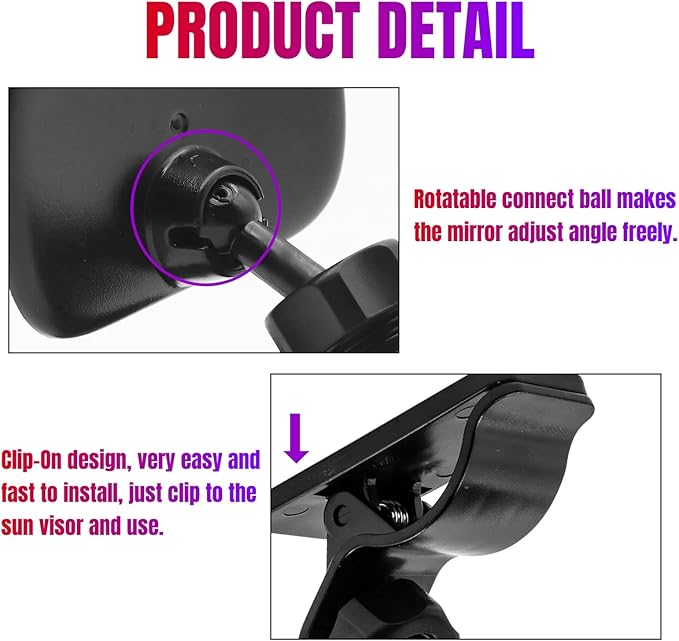 Car Interior Rearview Baby Mirror, Universal Wide Angle Convex Mirrors Clip On Mirror for Infant Toddler Child Backseat, 360° Freely Adjustable. (Black)-CubbioJoy