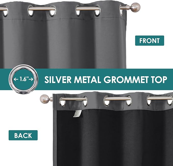 ChrisDowa 100% Blackout Curtains 102 inch Long for Bedroom with Black Liner, 2 Thick Layers Total Blackout Thermal Insulated Grommet Window Curtains 2 Panels Set (Grey, 52 x 102 Inch)-CubbioJoy