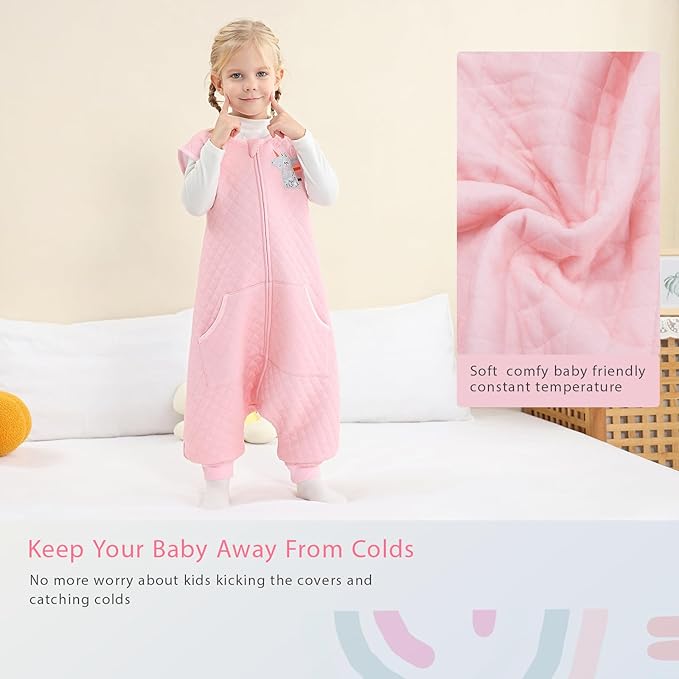 Baby Toddler Sleep Sack with Feet 2.5 TOG Winter, Wearable Blanket with Legs, Toddler Sleeping Sack Long Sleeve (Pink, 3T-5T)-CubbioJoy
