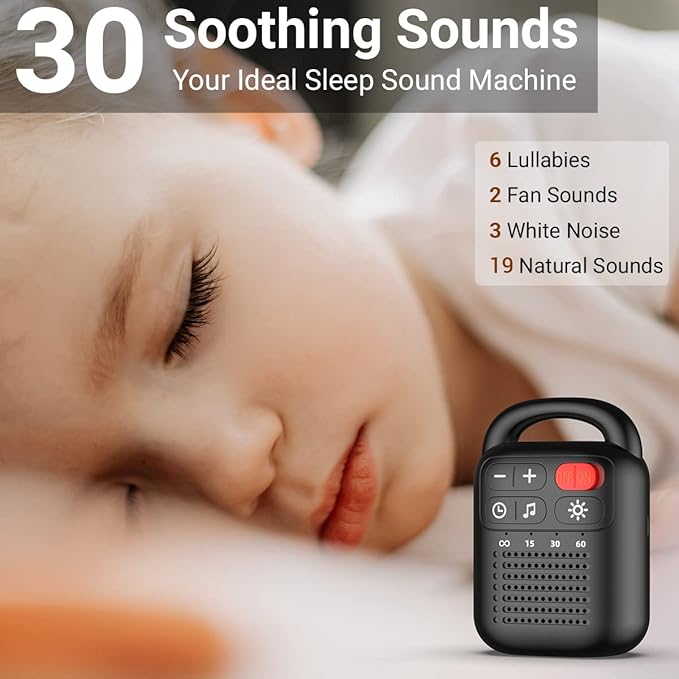 ColourNoise Portable Sound Machine White Noise Machine Rechargeable with 30 Soothing Sounds Adjustable Volume Night Light 4 Timer Functions Compact Suitable for Baby Kids Adults Sleep and Travel-CubbioJoy