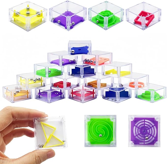 24 Pcs Balance IQ Maze Game，Mini Maze Cube Puzzle Box 3D Brain Maze Toy Puzzles Party Favor Games, Ideal Prizes Gifts for Kids and Adults-CubbioJoy