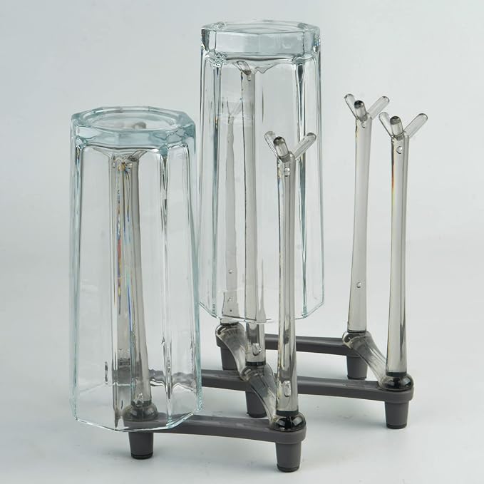 2 Pcs Cup Drying Racks Set, Retractable Drinking Glass & Baby Bottle Drainer Stand, PP Material Mug Draining Organizer, Kitchen Countertop Dishes Holder, Gray-CubbioJoy