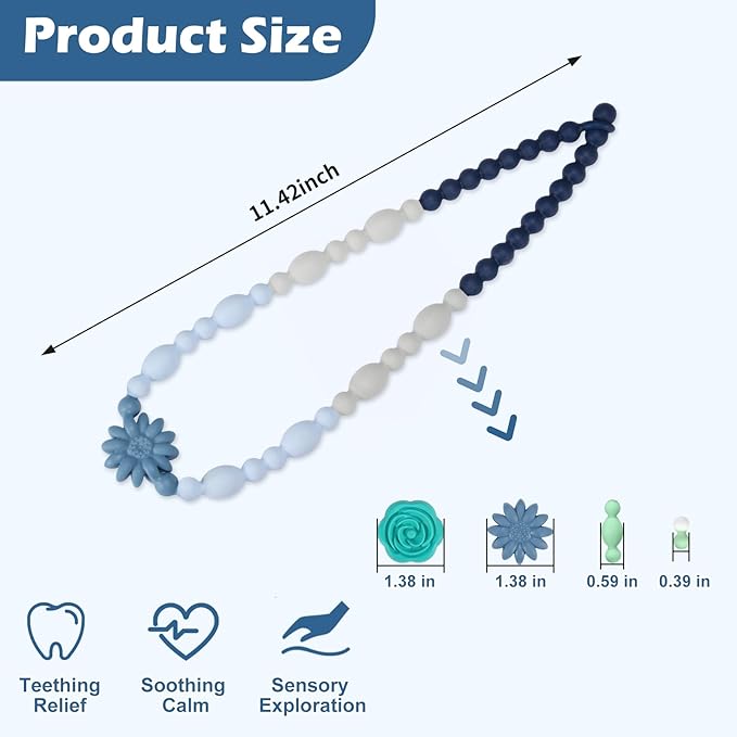Chew Necklaces for Sensory Kids Adults, Flower Chewy Necklace Sensory Toys for Autism Nail Biting, Fidget Necklace Oral Chew Toys, ADHD Tools for Boys Girls-CubbioJoy