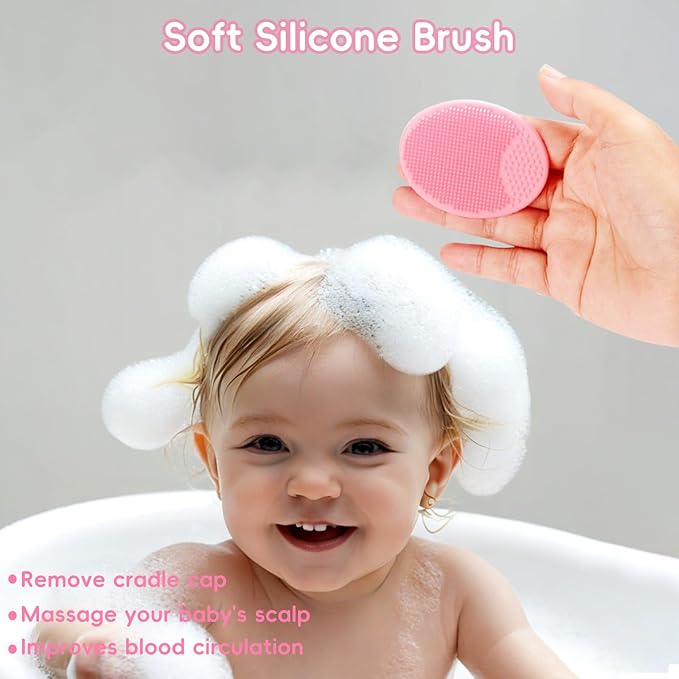 Baby Hair Brush and Comb Set, 4Pcs Baby Soft Bristles Brush Cradle Cap Brush Hair Comb for Newborns Toddlers Boys Girls (Pink)-CubbioJoy