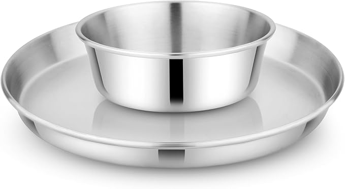 Children's 304 18/8 Stainless Steel Dinnerware Set | 1 Plate (21 cm) and 1 Bowl (10 ounces) | Matte Finish | 100% BPA Free | Non-Toxic | Dishwasher Safe-CubbioJoy