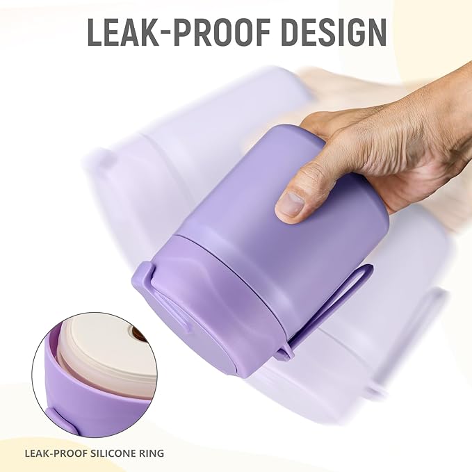 17oz Soup Thermo for Hot Food Kids Insulated Vacuum Food Jar with Stainless Steel Spoon Wide Mouth Thermo Leakproof Lunch Food Container Kids Hot Lunch Box (Purple)-CubbioJoy