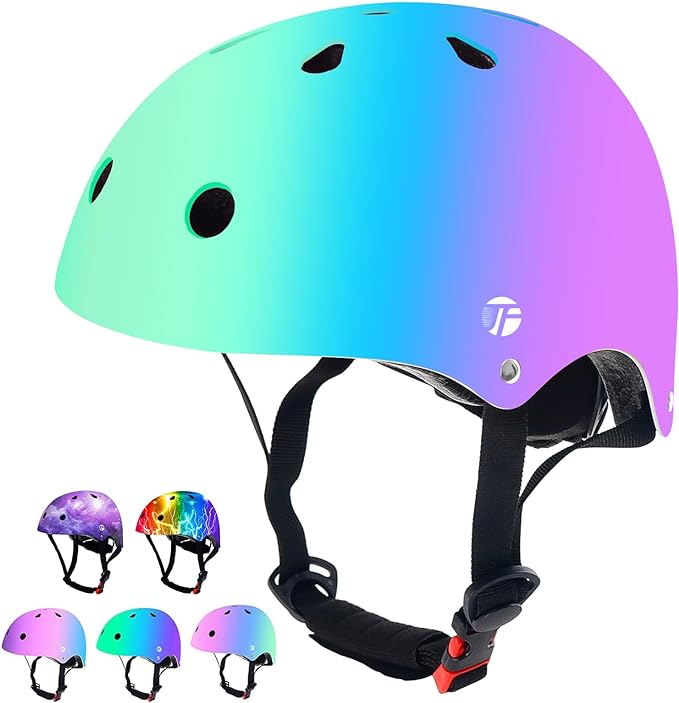 Adjustable Color Gradient Skateboard Helmet for 3-5-8-14+Ages【Toddler Kids Youth Adult】 Girls Boys Woman.Bike Helmet for Multi-Sports Cycling Bicycle Scooter Inline Roller Skate Rollerblading-CubbioJoy