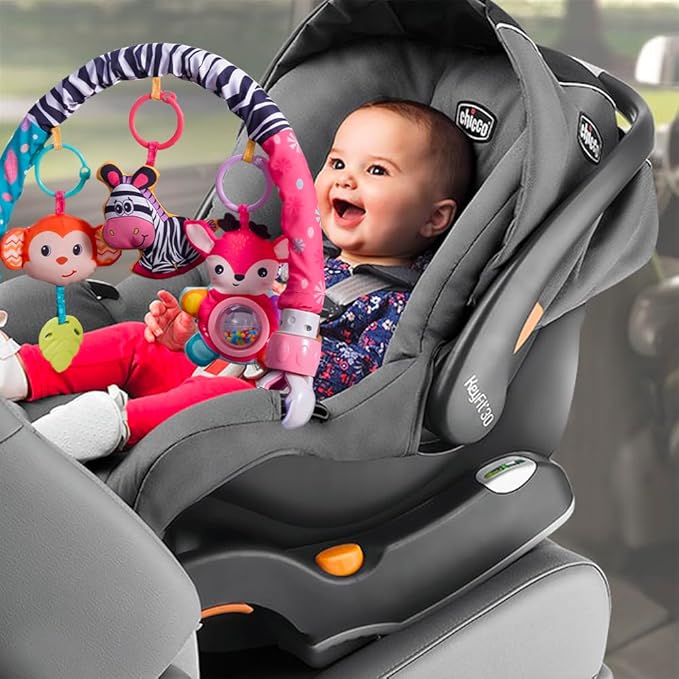 Baby Stroller Arch Toys, Crib Mobile for Infants Adjustable Bassinet Mobile with Universal Clamps, Activity Toy Bar for Bouncer Newborn Car Seat Stroller Sense Toy for Baby 0-12 Months-CubbioJoy