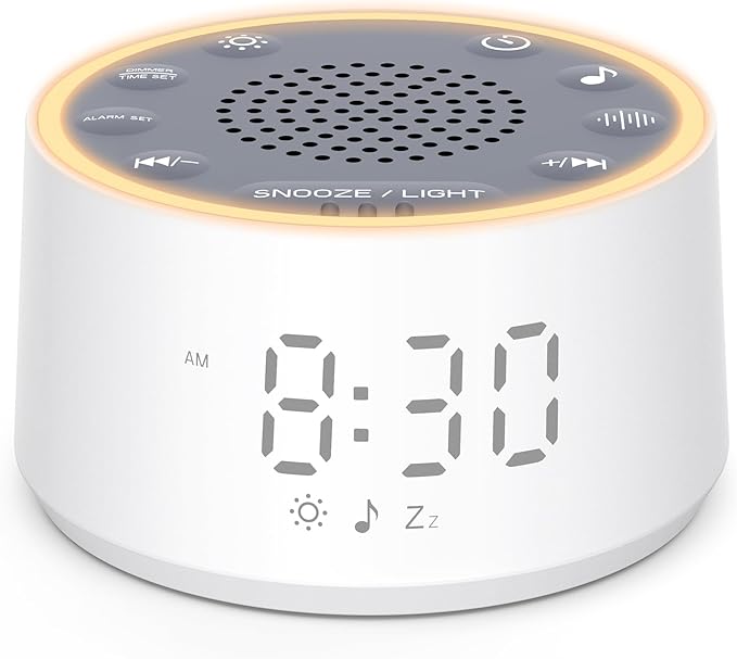 Dreamegg Sound Machine with Nursery Lamp - Sound Machine Baby, Soothing Sounds, Timer, Memory Function, 10 Colour Night Light, White Noise Machine Alarm Clock for Newborn Baby Registry Gift, White-CubbioJoy