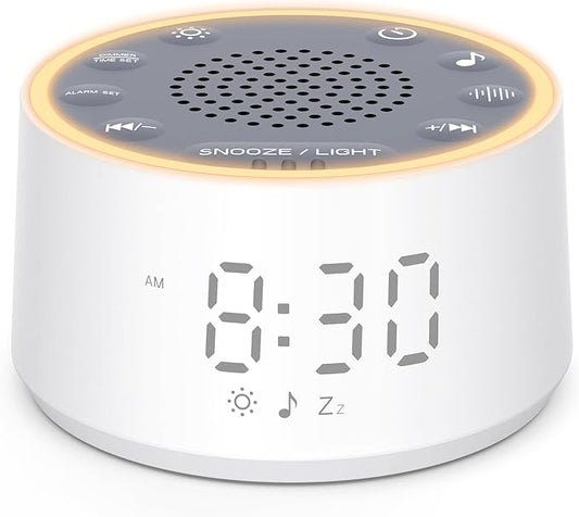 Dreamegg Sound Machine with Nursery Lamp - Sound Machine Baby, Soothing Sounds, Timer, Memory Function, 10 Colour Night Light, White Noise Machine Alarm Clock for Newborn Baby Registry Gift, White-CubbioJoy