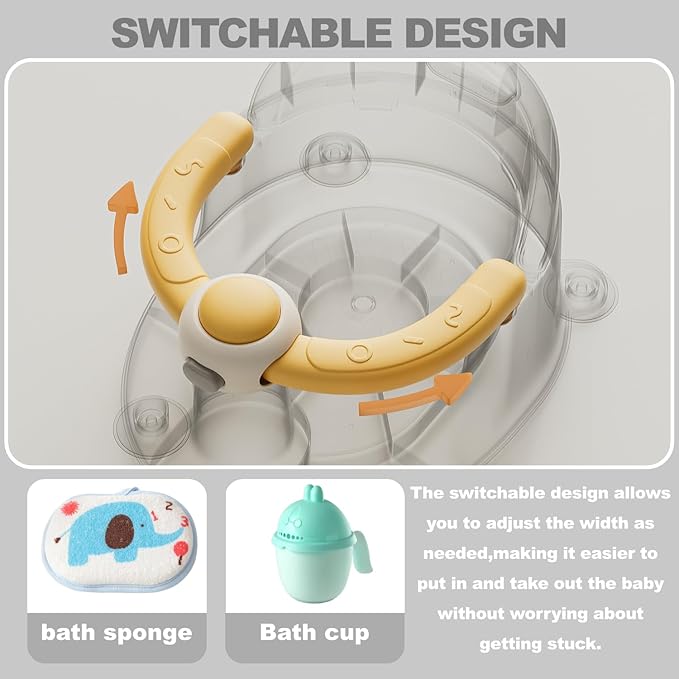 Baby Bath Seat 6 Months & up, Bath Seat for Baby, Infant Bath Seat with Suction Cups, Non-Slip, Detachable,Yellow-CubbioJoy