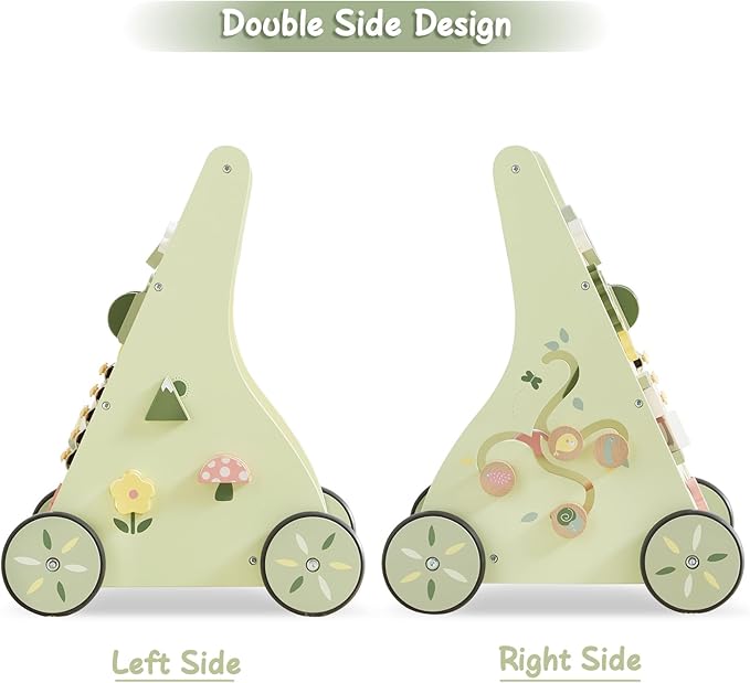Beright Wooden Baby Walker Push and Pull Learning Activity Walker Kids’ Activity Toy Multiple Activities Center Develops Motor Skills & Stimulates Creativity(Green)-CubbioJoy