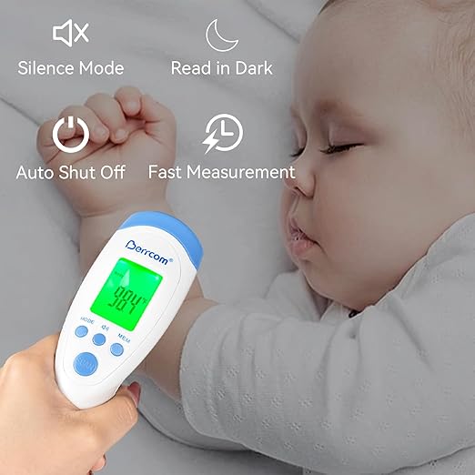 Berrcom Non-Contact Infrared Forehead Thermometer for Adults and Kids, 3-in-1 Digital Fever Thermometers with LCD Display and Fever Alert, Contactless Temperature Reader-CubbioJoy