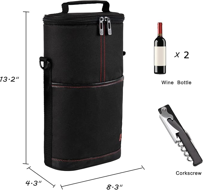 ALLCAMP 2 Bottle Wine Tote Carrier - Insulated Portable Padded Canvas Wine Bag for Travel, BYOB Restaurant, Wine Tasting, Party, Great Christmas Day Gift for Wine Lover，Black-CubbioJoy