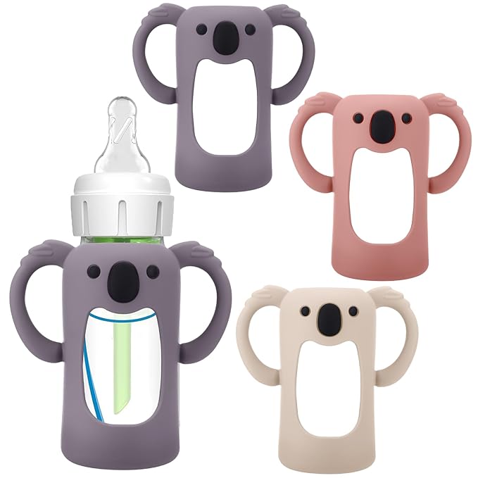 BUSOHA 3 Pack Koalas Silicone Sleeves for Dr. Brown's Glass Baby Bottles - Drop Protection Baby Bottle Sleeves Compatible with Dr Brown Newborn Glass Bottles with Silicone Handles,4 oz-CubbioJoy